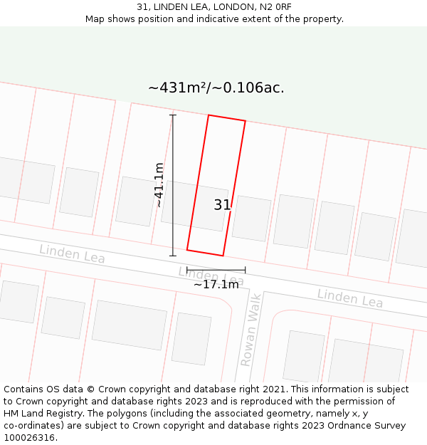 31, LINDEN LEA, LONDON, N2 0RF: Plot and title map
