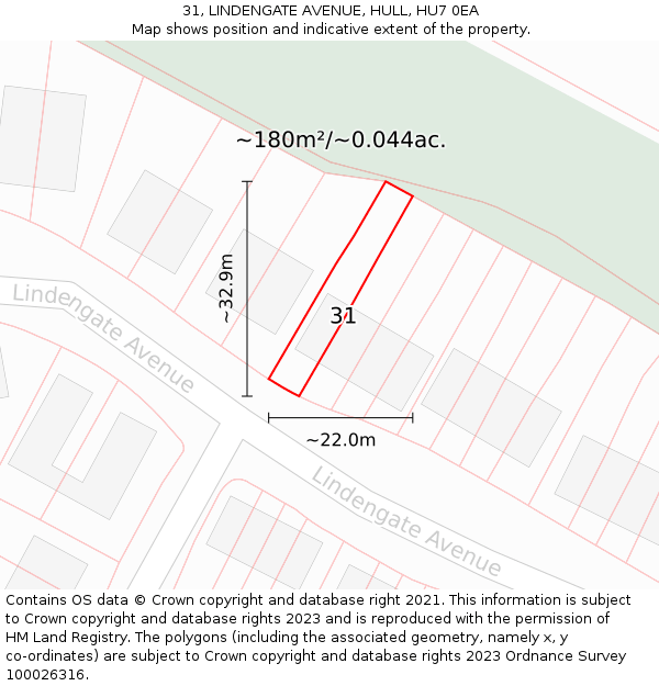 31, LINDENGATE AVENUE, HULL, HU7 0EA: Plot and title map