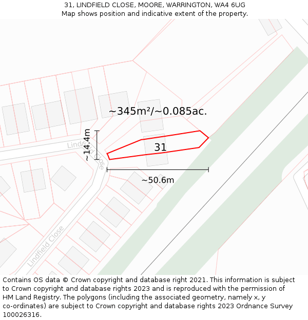 31, LINDFIELD CLOSE, MOORE, WARRINGTON, WA4 6UG: Plot and title map