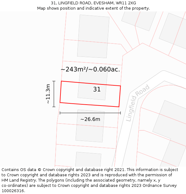 31, LINGFIELD ROAD, EVESHAM, WR11 2XG: Plot and title map