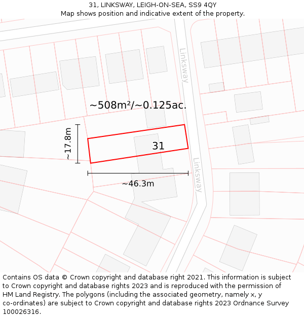 31, LINKSWAY, LEIGH-ON-SEA, SS9 4QY: Plot and title map