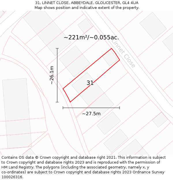 31, LINNET CLOSE, ABBEYDALE, GLOUCESTER, GL4 4UA: Plot and title map