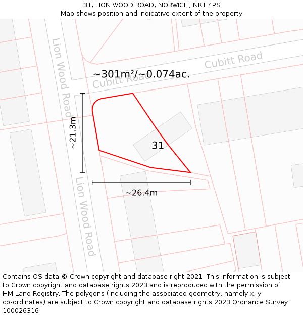31, LION WOOD ROAD, NORWICH, NR1 4PS: Plot and title map