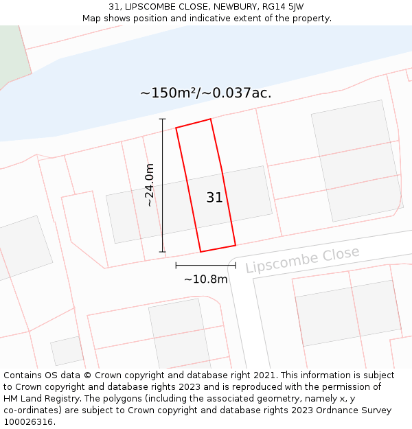 31, LIPSCOMBE CLOSE, NEWBURY, RG14 5JW: Plot and title map