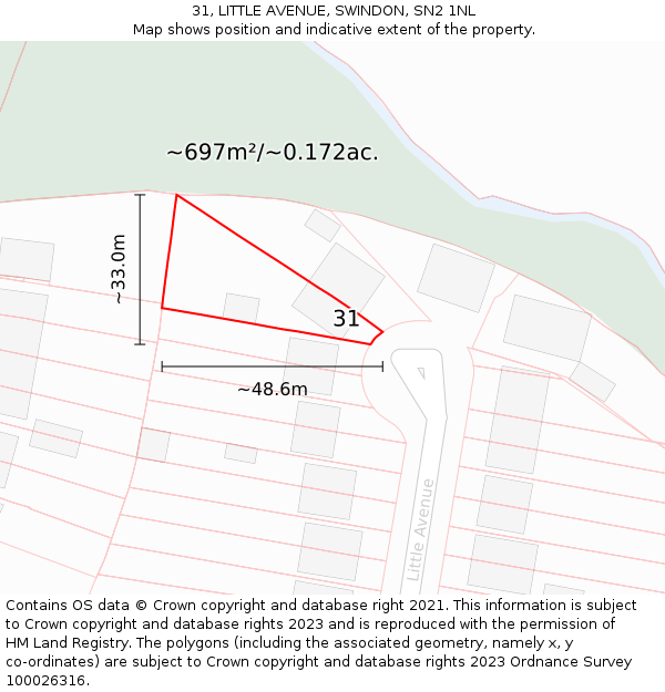 31, LITTLE AVENUE, SWINDON, SN2 1NL: Plot and title map