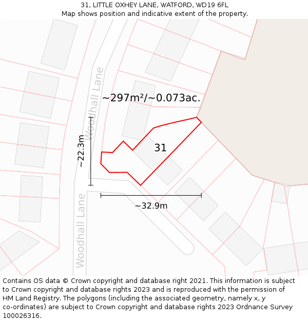 31, LITTLE OXHEY LANE, WATFORD, WD19 6FL: Plot and title map