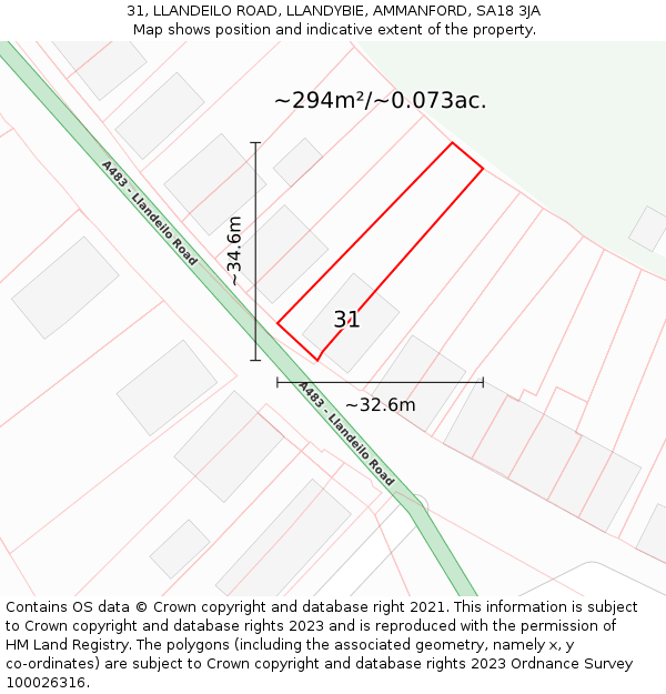 31, LLANDEILO ROAD, LLANDYBIE, AMMANFORD, SA18 3JA: Plot and title map