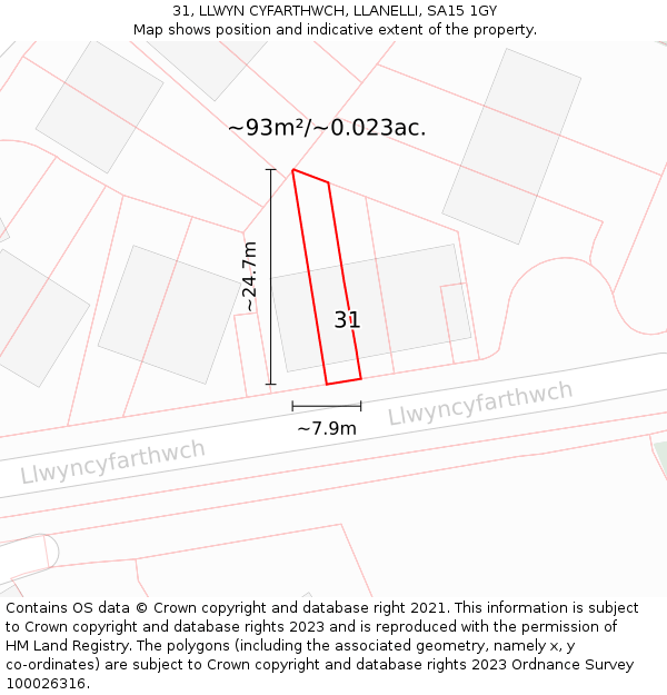31, LLWYN CYFARTHWCH, LLANELLI, SA15 1GY: Plot and title map