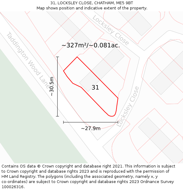 31, LOCKSLEY CLOSE, CHATHAM, ME5 9BT: Plot and title map