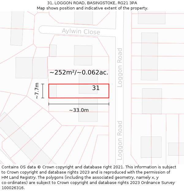 31, LOGGON ROAD, BASINGSTOKE, RG21 3PA: Plot and title map