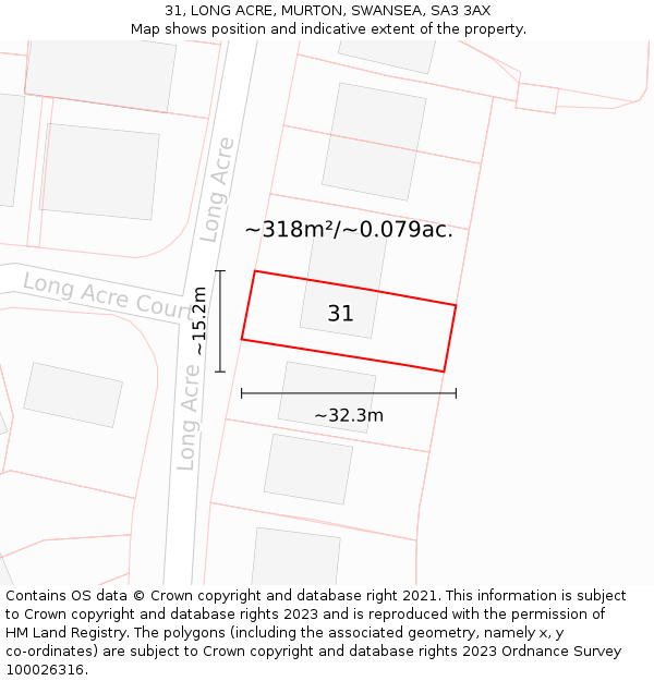 31, LONG ACRE, MURTON, SWANSEA, SA3 3AX: Plot and title map