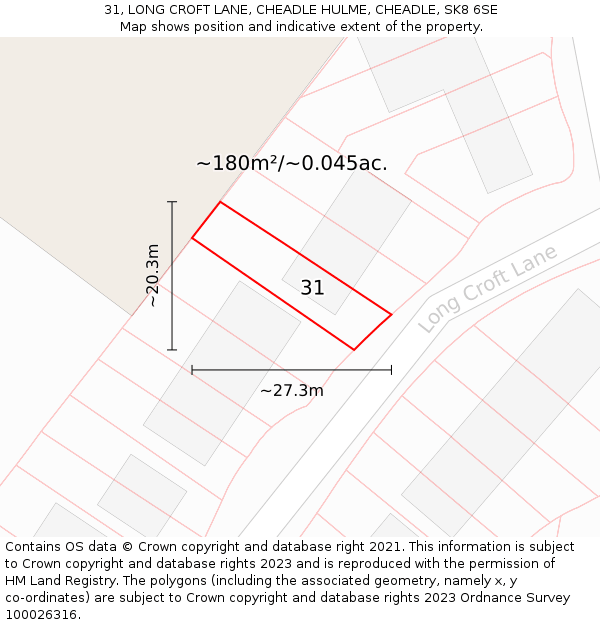 31, LONG CROFT LANE, CHEADLE HULME, CHEADLE, SK8 6SE: Plot and title map