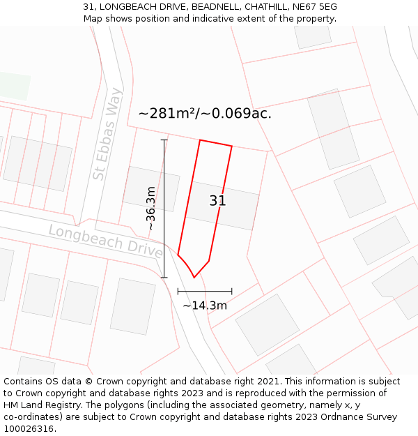 31, LONGBEACH DRIVE, BEADNELL, CHATHILL, NE67 5EG: Plot and title map