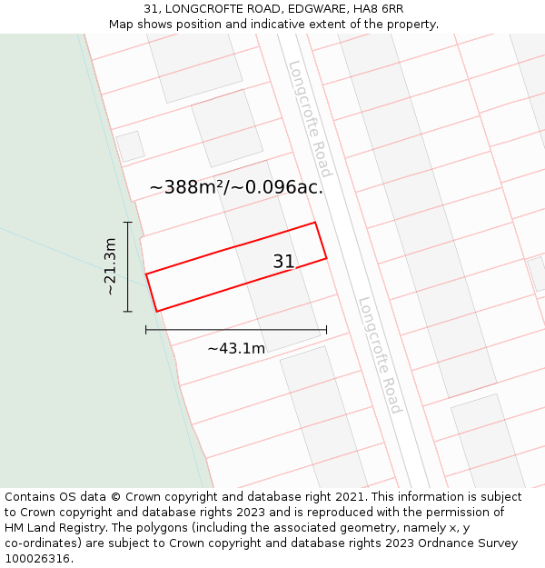 31, LONGCROFTE ROAD, EDGWARE, HA8 6RR: Plot and title map