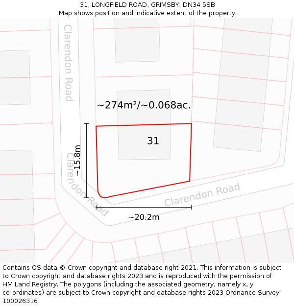 31, LONGFIELD ROAD, GRIMSBY, DN34 5SB: Plot and title map