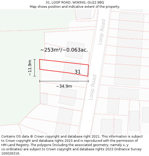 31, LOOP ROAD, WOKING, GU22 9BQ: Plot and title map