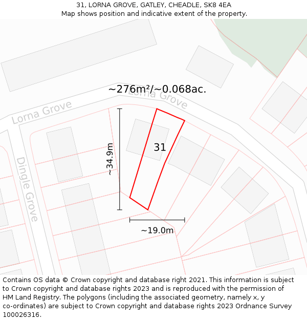 31, LORNA GROVE, GATLEY, CHEADLE, SK8 4EA: Plot and title map
