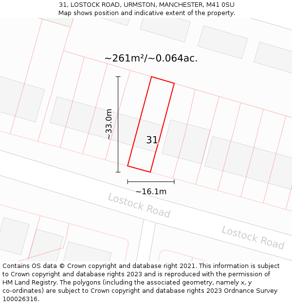 31, LOSTOCK ROAD, URMSTON, MANCHESTER, M41 0SU: Plot and title map