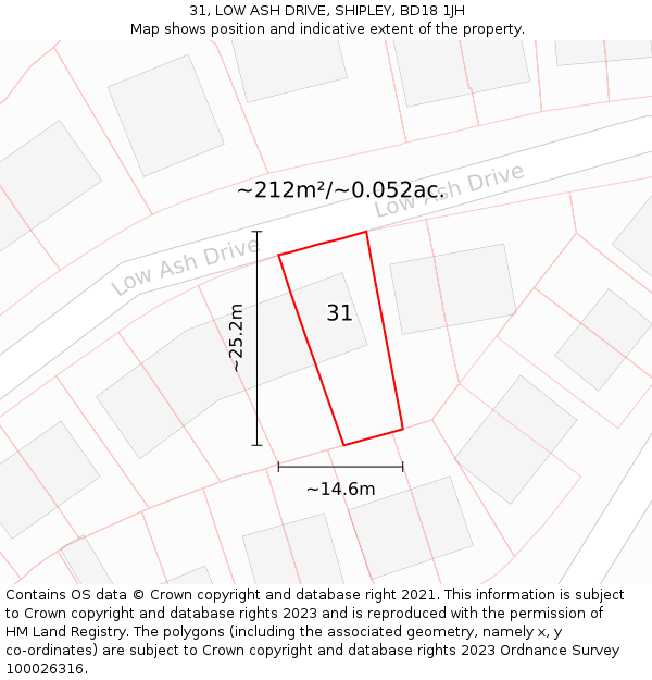 31, LOW ASH DRIVE, SHIPLEY, BD18 1JH: Plot and title map
