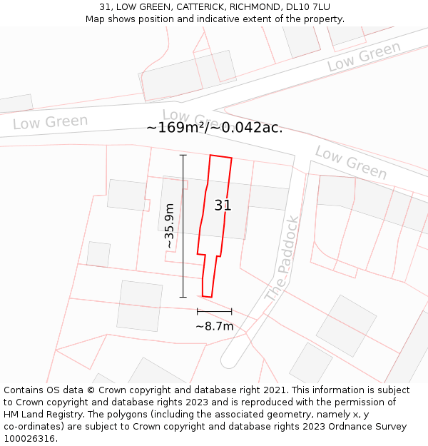 31, LOW GREEN, CATTERICK, RICHMOND, DL10 7LU: Plot and title map