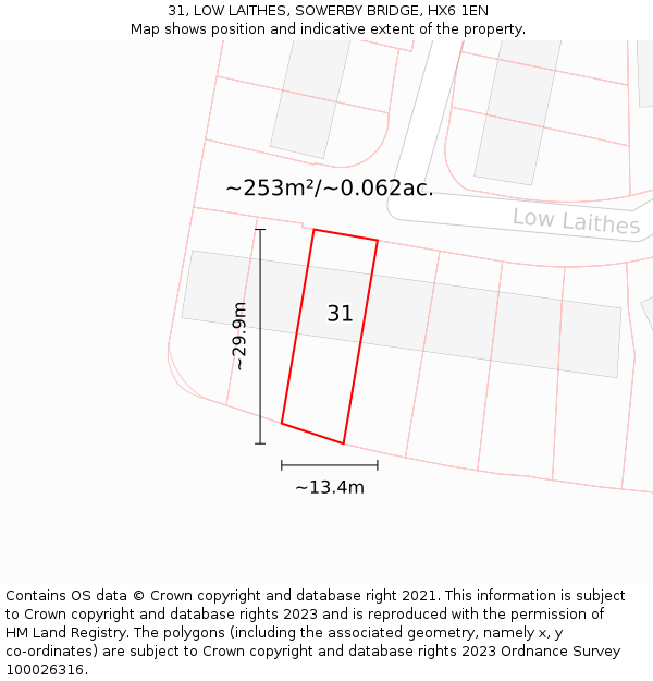 31, LOW LAITHES, SOWERBY BRIDGE, HX6 1EN: Plot and title map