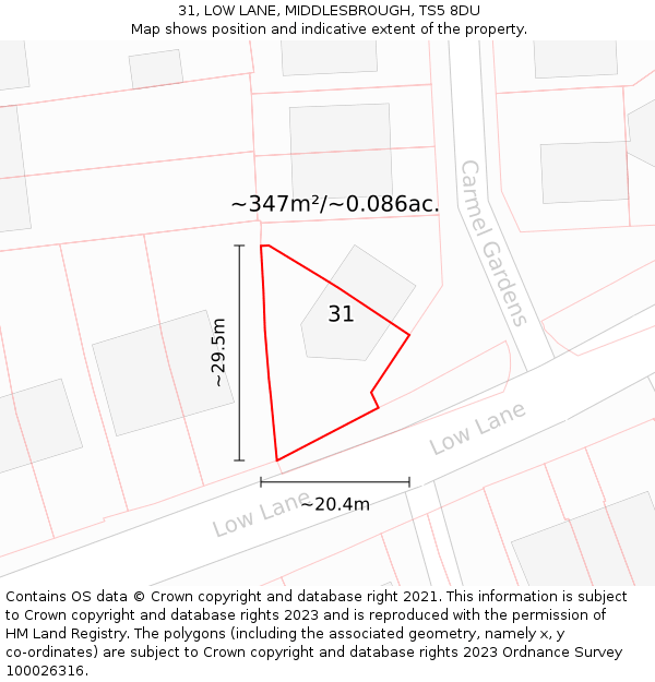 31, LOW LANE, MIDDLESBROUGH, TS5 8DU: Plot and title map