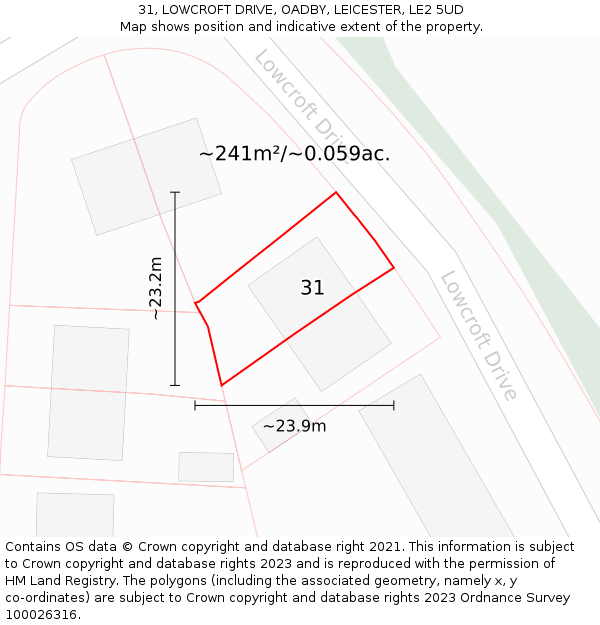 31, LOWCROFT DRIVE, OADBY, LEICESTER, LE2 5UD: Plot and title map