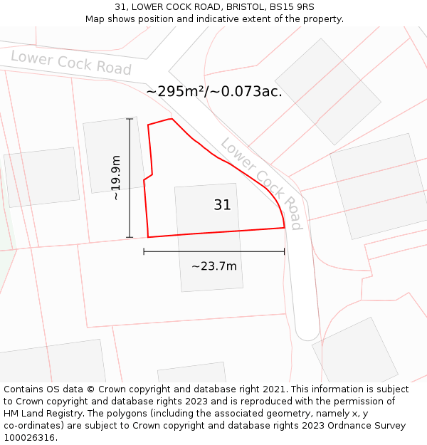 31, LOWER COCK ROAD, BRISTOL, BS15 9RS: Plot and title map
