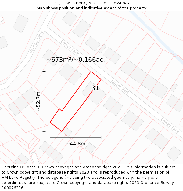 31, LOWER PARK, MINEHEAD, TA24 8AY: Plot and title map