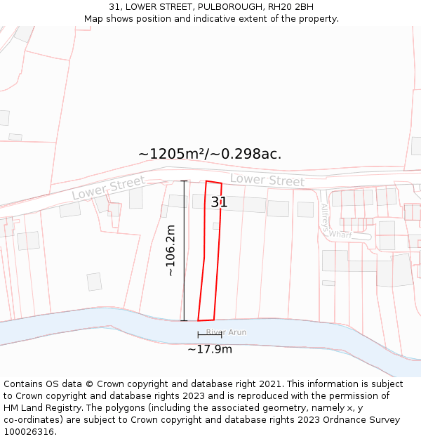 31, LOWER STREET, PULBOROUGH, RH20 2BH: Plot and title map