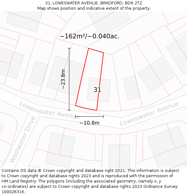 31, LOWESWATER AVENUE, BRADFORD, BD6 2TZ: Plot and title map