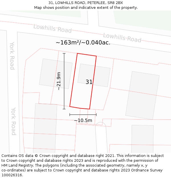 31, LOWHILLS ROAD, PETERLEE, SR8 2BX: Plot and title map
