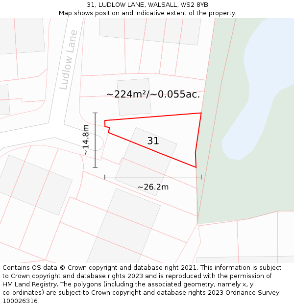 31, LUDLOW LANE, WALSALL, WS2 8YB: Plot and title map