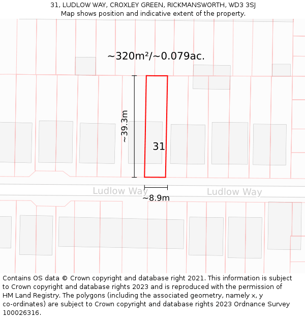 31, LUDLOW WAY, CROXLEY GREEN, RICKMANSWORTH, WD3 3SJ: Plot and title map