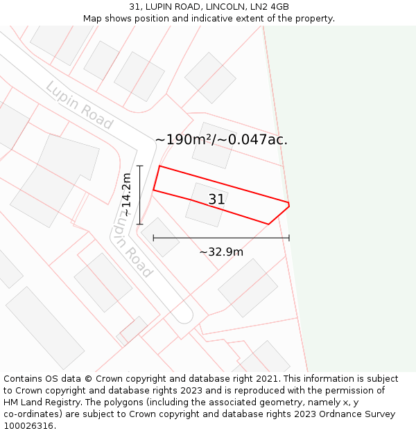 31, LUPIN ROAD, LINCOLN, LN2 4GB: Plot and title map
