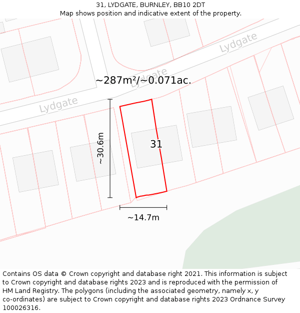 31, LYDGATE, BURNLEY, BB10 2DT: Plot and title map