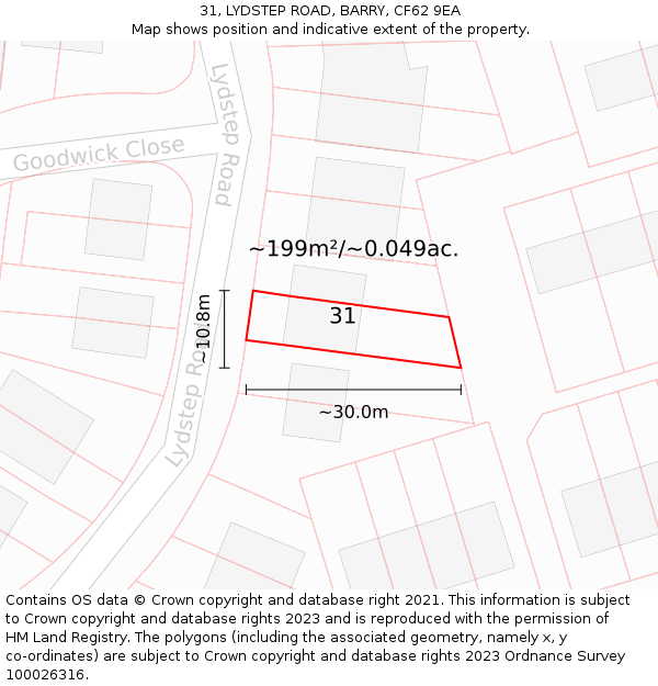 31, LYDSTEP ROAD, BARRY, CF62 9EA: Plot and title map