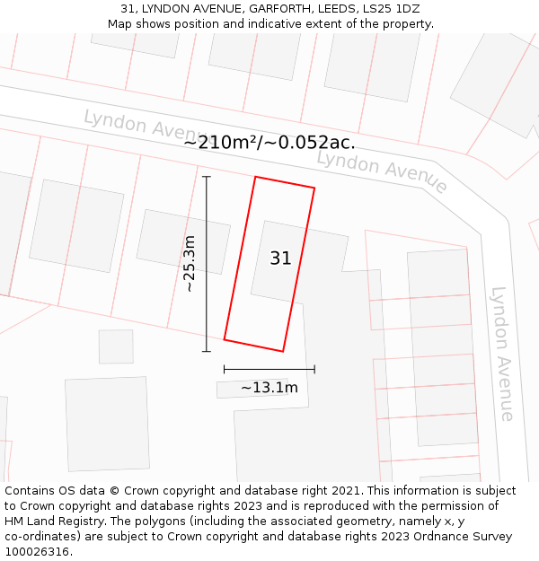 31, LYNDON AVENUE, GARFORTH, LEEDS, LS25 1DZ: Plot and title map