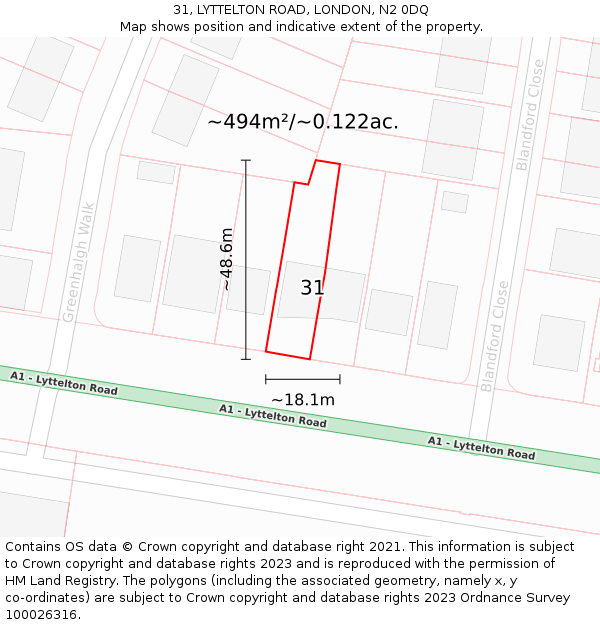 31, LYTTELTON ROAD, LONDON, N2 0DQ: Plot and title map