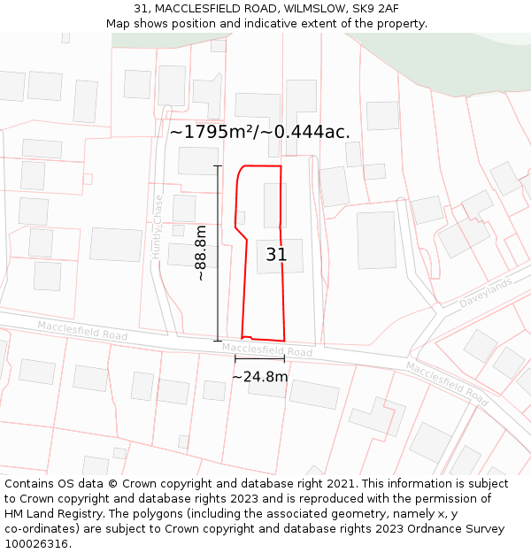 31, MACCLESFIELD ROAD, WILMSLOW, SK9 2AF: Plot and title map