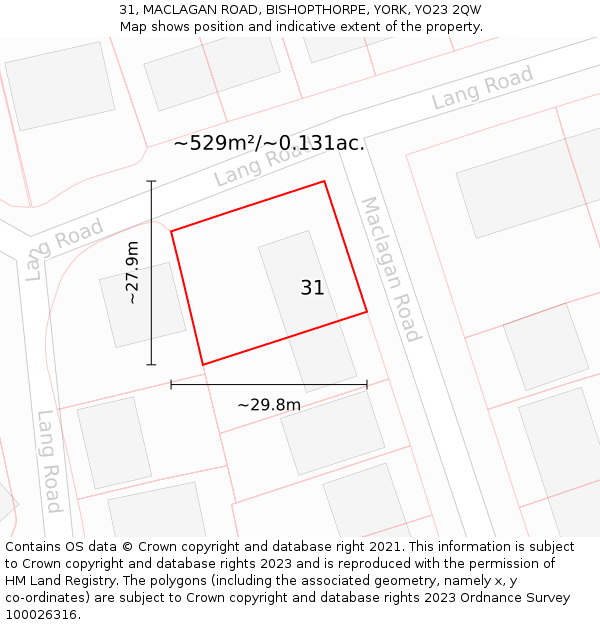 31, MACLAGAN ROAD, BISHOPTHORPE, YORK, YO23 2QW: Plot and title map