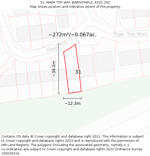 31, MAER TOP WAY, BARNSTAPLE, EX31 1RZ: Plot and title map