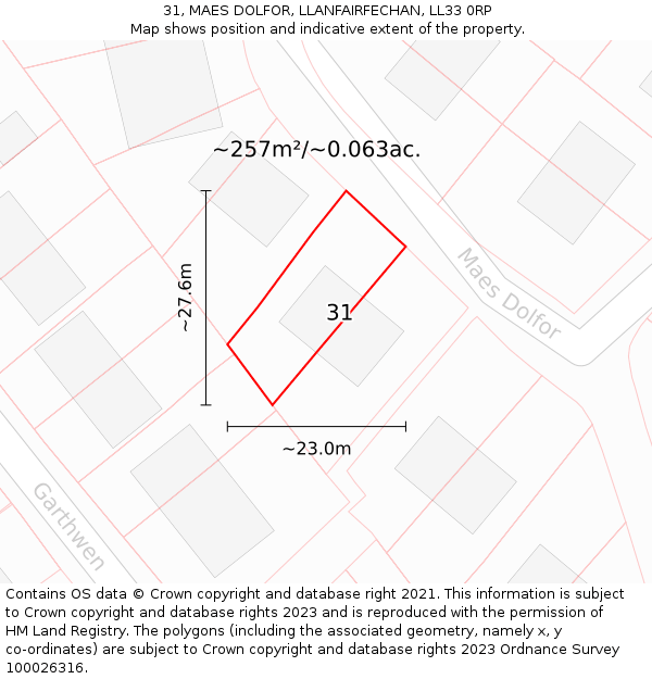 31, MAES DOLFOR, LLANFAIRFECHAN, LL33 0RP: Plot and title map