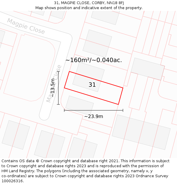 31, MAGPIE CLOSE, CORBY, NN18 8FJ: Plot and title map