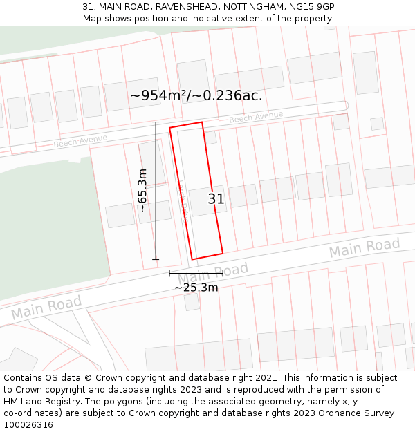 31, MAIN ROAD, RAVENSHEAD, NOTTINGHAM, NG15 9GP: Plot and title map