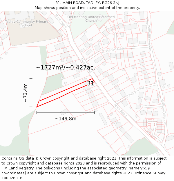 31, MAIN ROAD, TADLEY, RG26 3NJ: Plot and title map