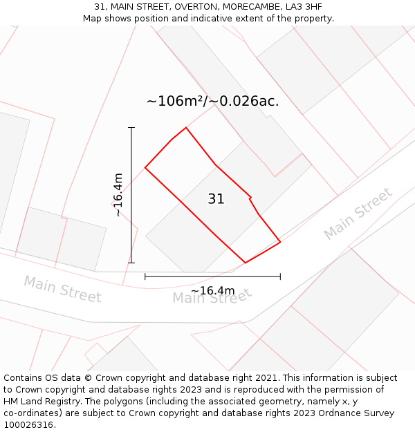 31, MAIN STREET, OVERTON, MORECAMBE, LA3 3HF: Plot and title map