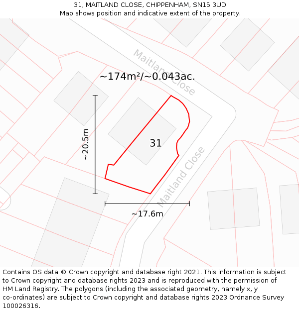 31, MAITLAND CLOSE, CHIPPENHAM, SN15 3UD: Plot and title map