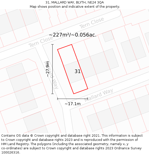 31, MALLARD WAY, BLYTH, NE24 3QA: Plot and title map