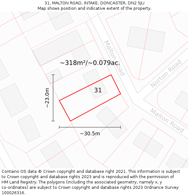 31, MALTON ROAD, INTAKE, DONCASTER, DN2 5JU: Plot and title map